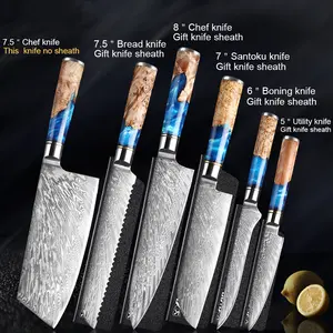Kitchen Knife Set Chef's Knife Meat Chopping Knife Block Steel German Stainless Water Proof Wooden