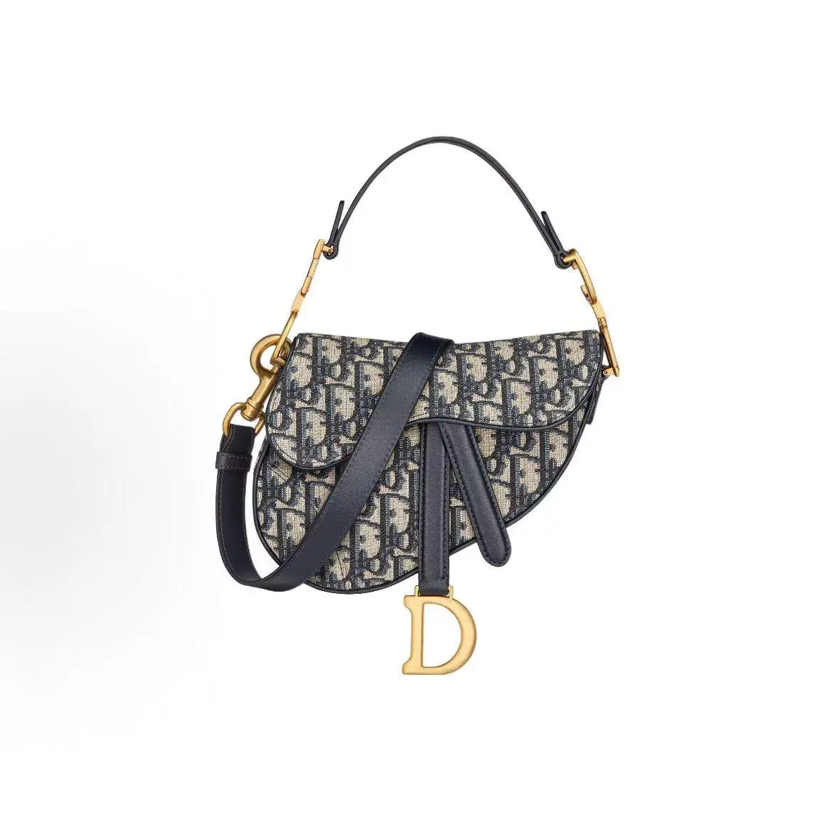 Pre-owned Dior Saddle embroidery old flower full print magnetic buckle opening adjustable detachable shoulder strap print saddle bag shoulder cross body bag fabric handbag mini women's