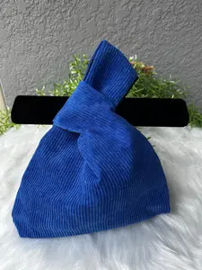Cute Royal Blue Small Handbag - Slip On Closure, Hand Wash, Corduroy/Polyester Material