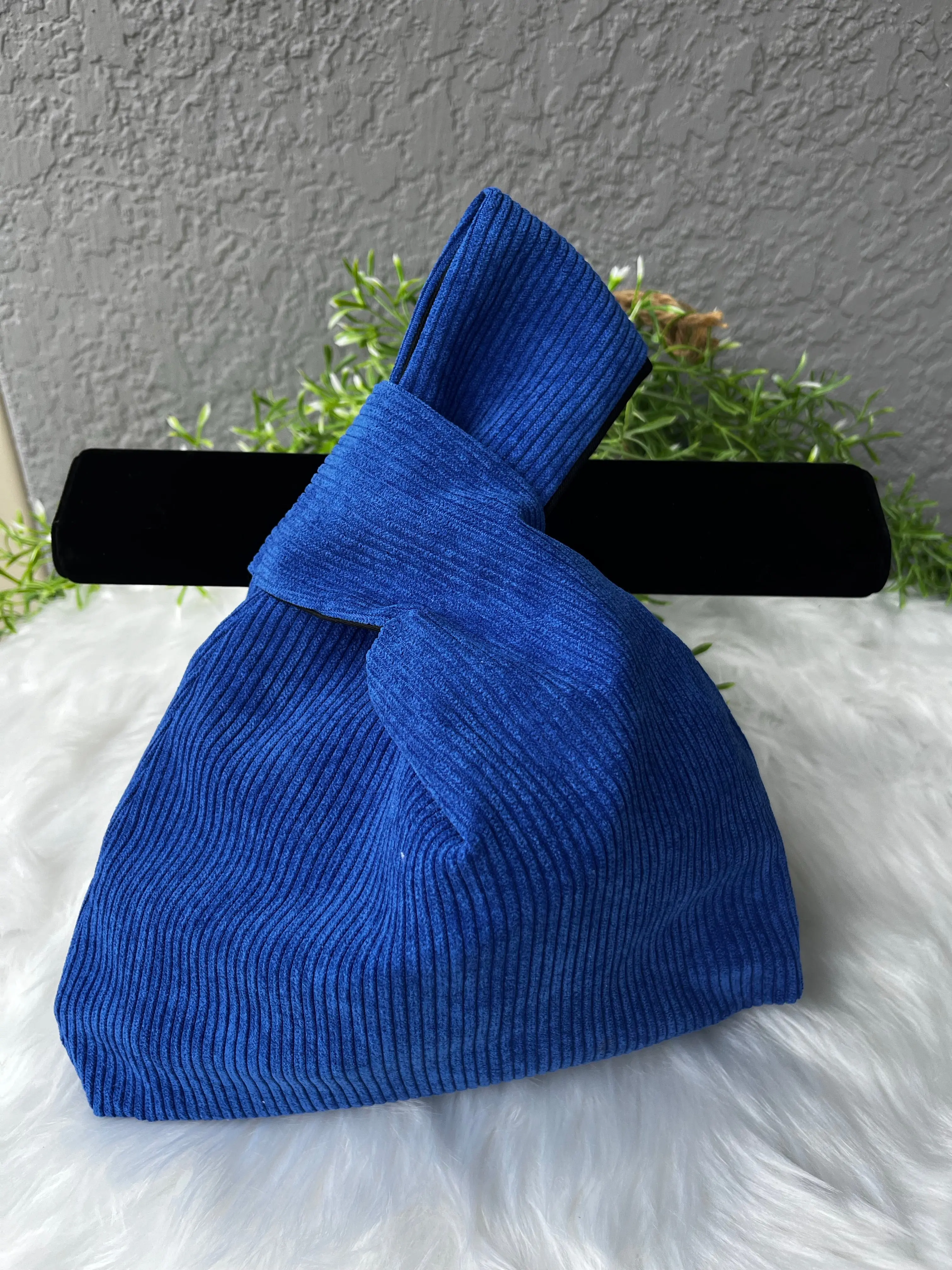 Cute Royal Blue Small Handbag - Slip On Closure, Hand Wash, Corduroy/Polyester Material