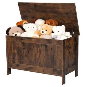 VEVOR Kids Storage Bench, Wooden Toy Box Chest, Large Storage Cabinet with Safety Hinge, Toddlers Retro Storage Bench for Playroom, Living Room or Entryway, 29.7x 15.3x 18.9 in, Easy Assembly, Brown