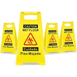 4-Pack Caution Wet Floor Sign, 17.5" Height, Bright Yellow, Double-Sided A-Shaped Frame Design, Bilingual Caution Message