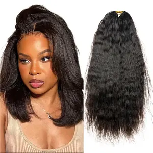 Short Crochet Human Hair Extensions Kinky Straight Pre-separated Feather Crochet Hair Natural Color Knotless Installation Seamless Finish Invisible String Design 200g-250g Full Head Volume