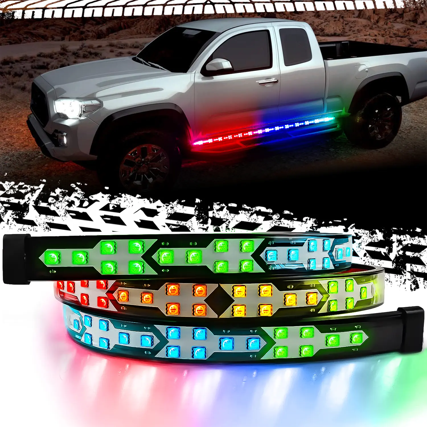 DIBMS 60” Tailgate Light Bar 180 LEDs IP67 Waterproof 12V DC 5 Lighting Modes Brake Amber Turn Signal Universal Fit for Pickup Trailer RV Van SUV (RGB)
