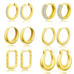 Moodear 6 Pairs of Layered Geometric Hoop Earrings Set-Retro Round Fashion Earrings Thick Hoop Earrings Set for Women