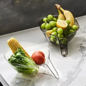 Transparent Kitchen No-Mess Draining Bowl - Large-Capacity Fruit & Veggie Colander with Spout