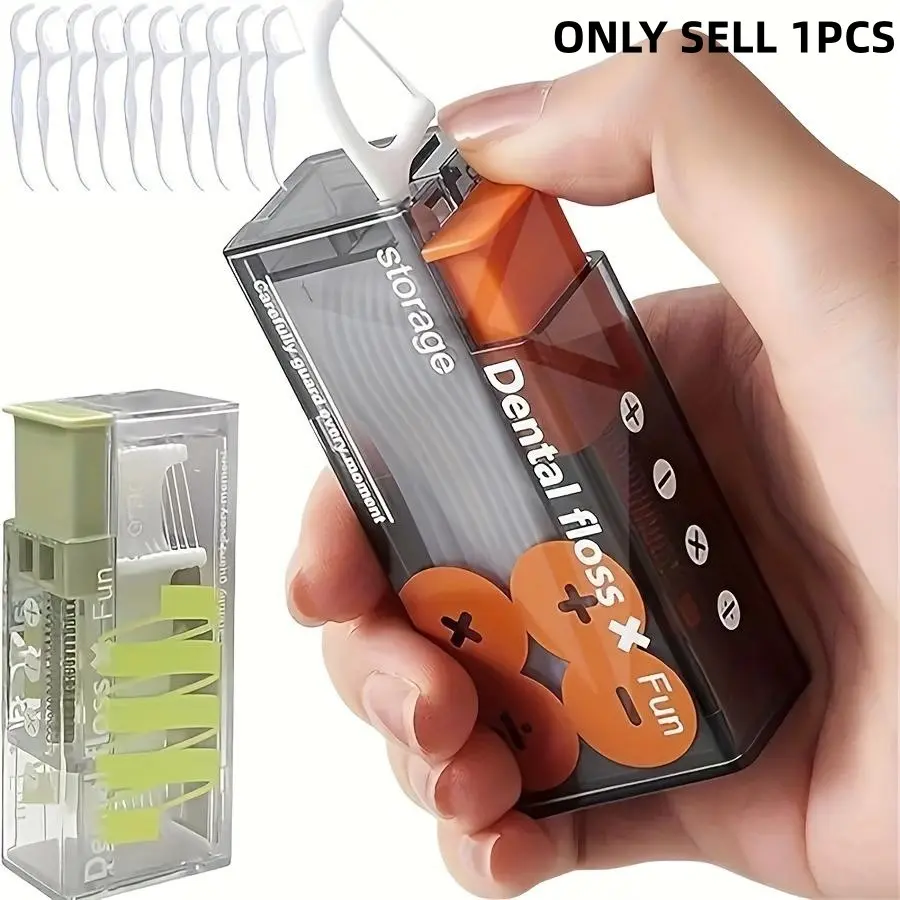 Portable Automatic Floss Box, 1 Set Including Floss Storage Box & 10pcs Floss Sticks, Push-Pull Design, Compact Organizer for Home & Travel