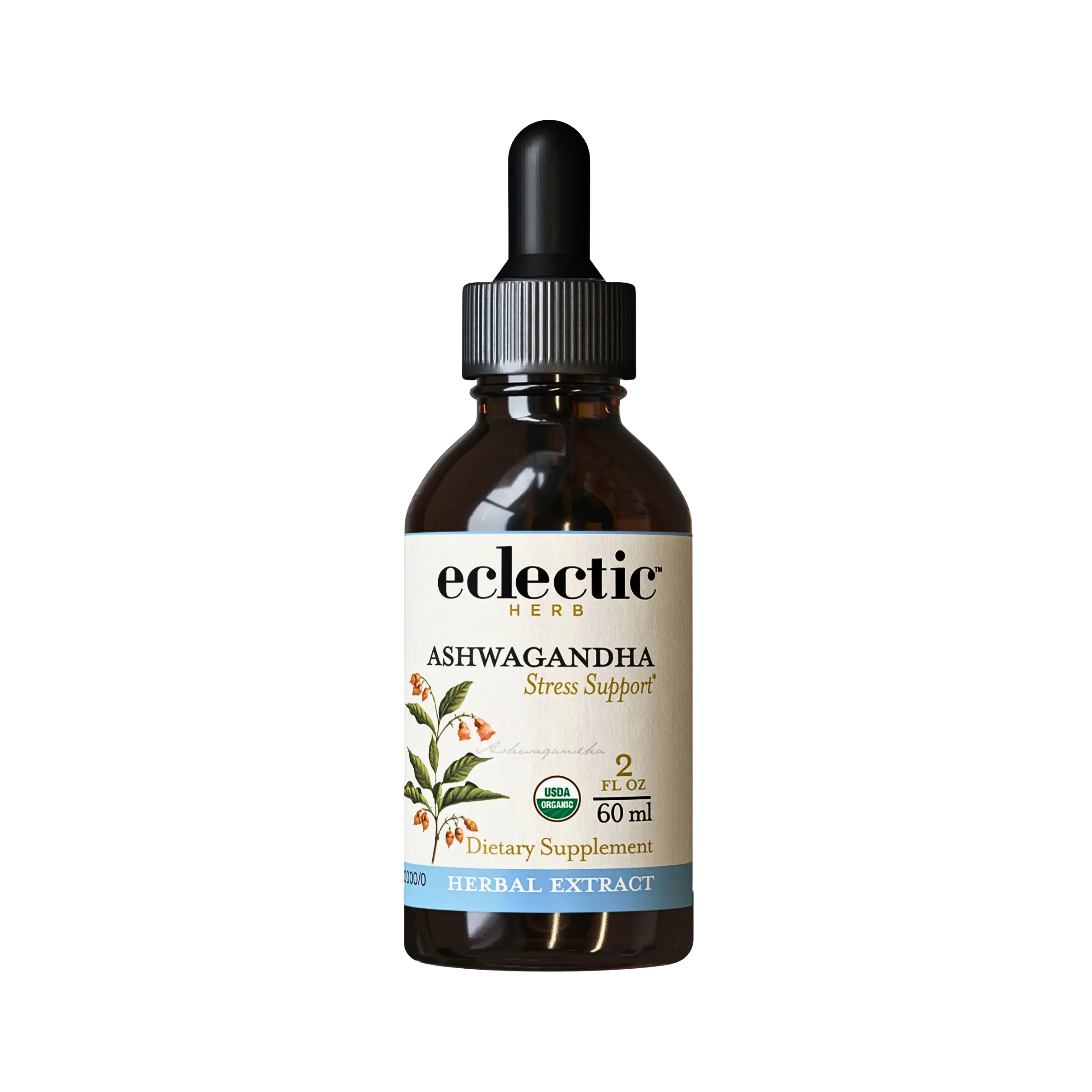 Eclectic Herb Ashwagandha Extract Certified Organic 30ml Herbal Supplement for Stress Support Non-GMO Gluten-Free