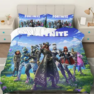 3PCS Duvet Cover Set, 1 Duvet+2 Pillowcases(Without filler), Fortnite Gaming Adventure Fantasy Colorful Vibrant theme, Birthday bedding set, Gamer Room Decor Suitable for decoration Bedroom Playroom Dormitory  Area.