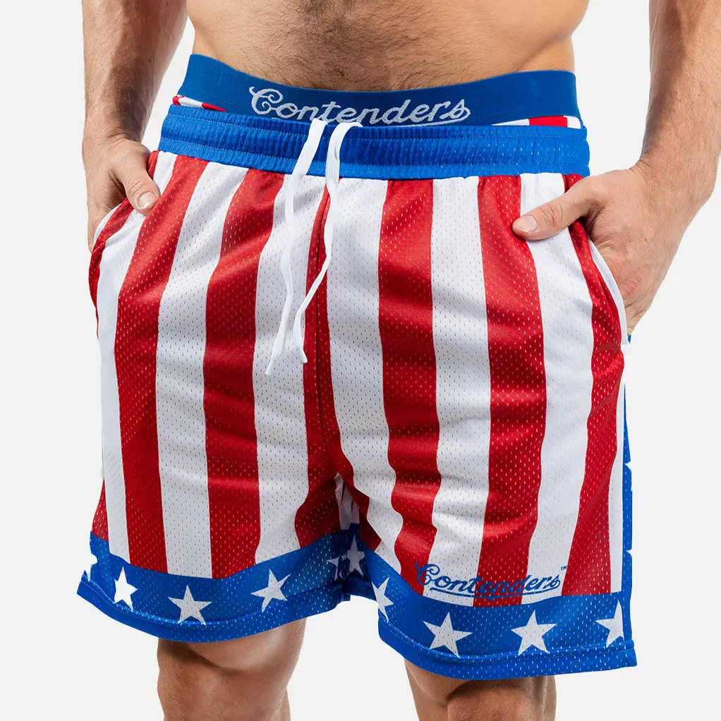 Contenders Clothing Men's Apollo Creed Printed Mesh Athletic Shorts - 5" Inseam Breathable Polyester Activewear with Side Pockets for Gym/Sport, Male