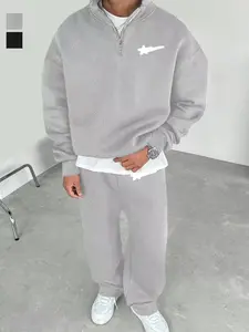 Men's Star Print Stand Collar Half-Zip Fleece Sports Set, Drawstring Pants, Casual Comfortable for Outdoor Relaxing, Sweatsuit Matching Set