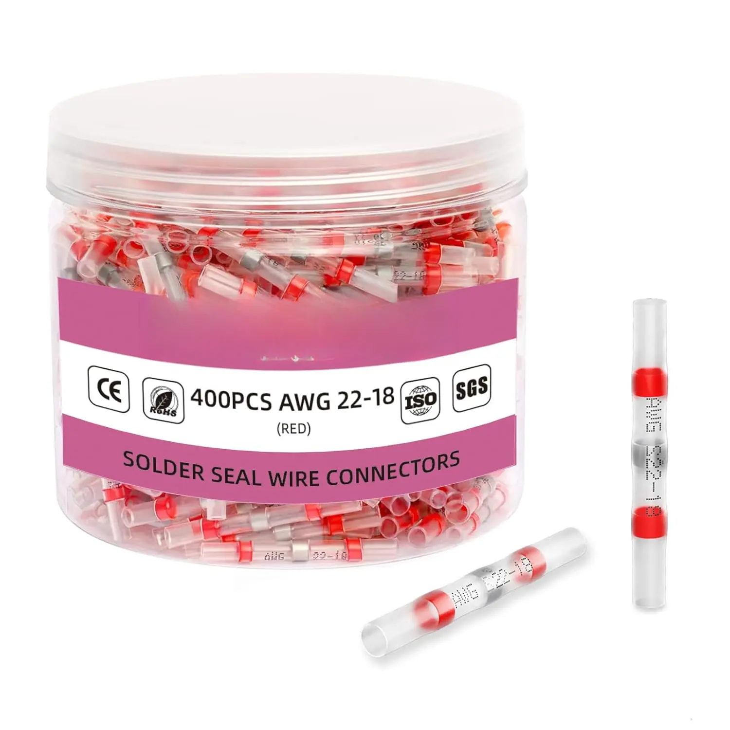 400 count Solder Seal Wire Connectors,Heat Shrink  Connectors, Insulate  Wire Connectors for Watercraft,Electrical,Electronics 22-18 Red