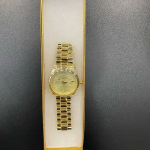 Trend Time Gold Tone Watch Day Date Quartz Classic Luxury Mens Wristwatch with Elegant Design and Durable Band