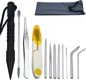 12-Piece Paracord FID Tool Kit Stainless Steel Marlinspike & Lacing Needles for Ropes Leather Bracelet Making Black