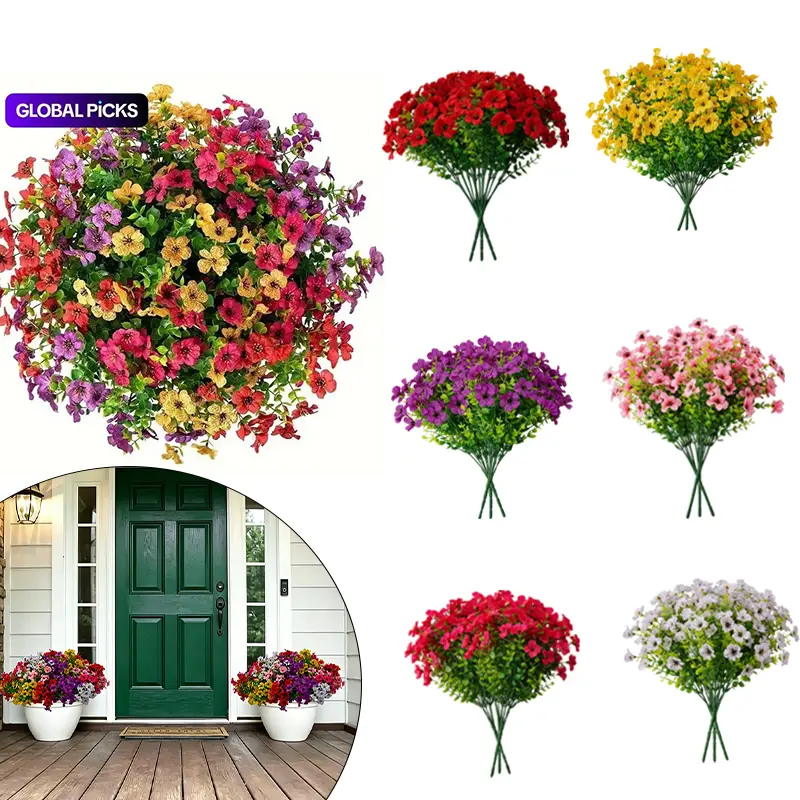 24 Bundles Artificial Flowers for Outdoors Fake Silk Flowers Faux Plastic Plant UV Resistant for Spring Summer  Garden Yard Planter Wedding Indoor Outdoor Home Decoration, Multicolor decor front