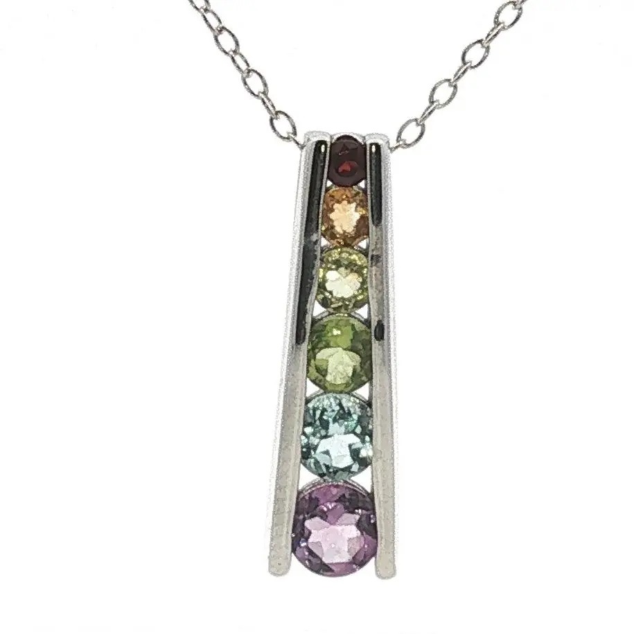 Sterling Silver Multi Semi Precious Gemstone Necklace