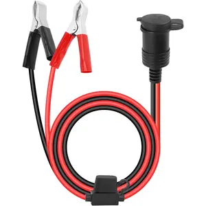 12V Cigarette Lighter Socket Replacement with 3Ft Extension Cord & Battery Alligator Clips,Universal Car Cigarette Lighter Outlet Female Cigarette Lighter Socket with 15A Fuse (3Ft)