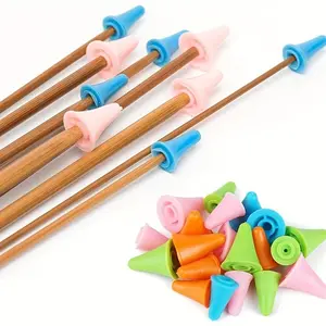 5-Pack Mixed Color Rubber Knitting Needle Caps, Cone-Shaped Protective Tips for Craft Sewing Accessories, Durable Needle Covers