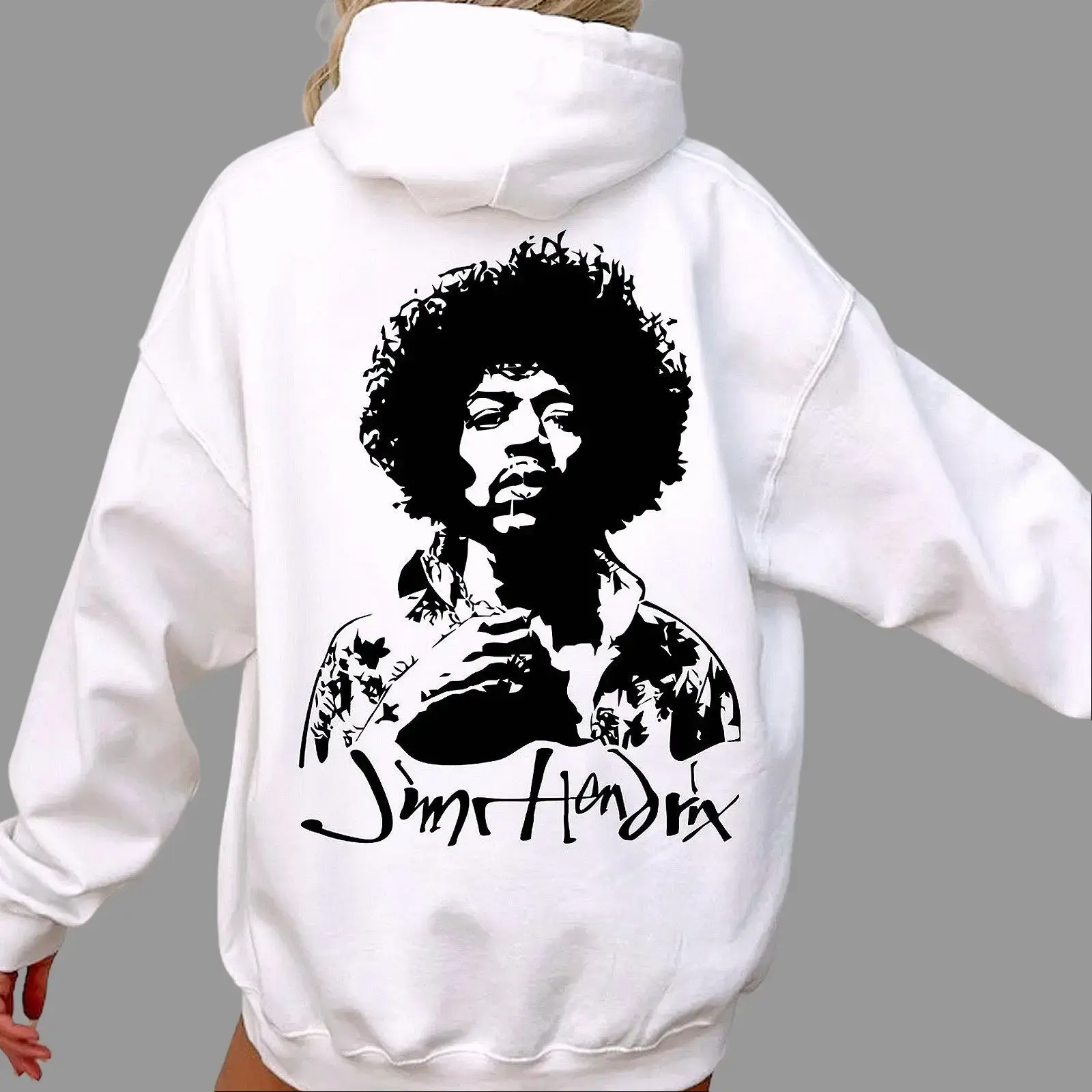 Vintage Jimi Hendrix Portrait Back Print Pullover Hoodie, Classic Rock Music Graphic Sweatshirt, Unisex Streetwear, Perfect Gift