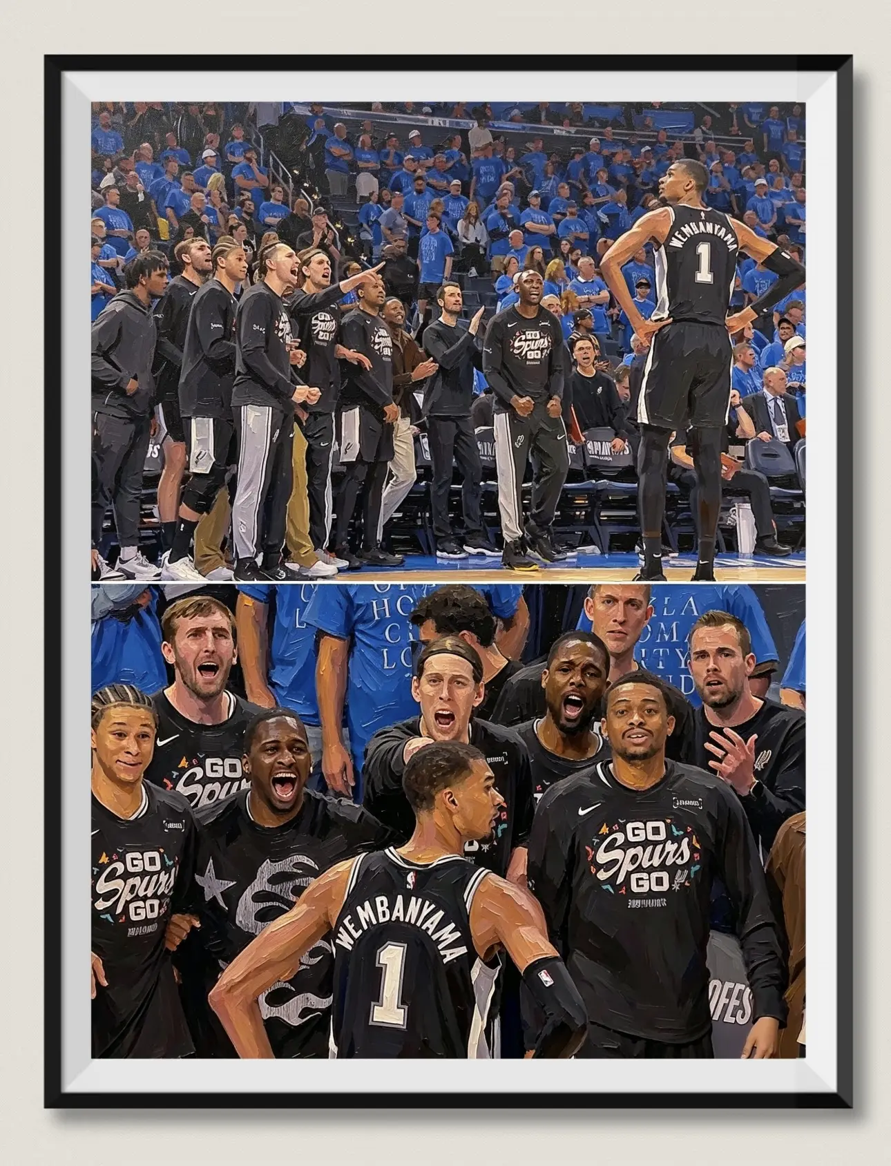 Artistic San Antonio Spurs 2026 Western Conference Finals Game 1 Wembanyama Bench Celebration Canvas Poster Print - Home Decor for Basketball Fans, Celebrate the Spurs' Legacy