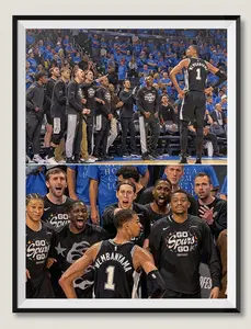 San Antonio Spurs 2026 Western Conference Finals Game 1 Canvas Poster, Wembanyama Bench Celebration Wall Art for Basketball Fans Decor