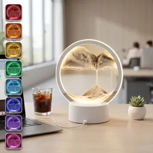LED Light Aesthetic Moving Sand Art - 16-Color Remote Control, 3D Deep Sea Sandscape, Round Glass Frame, Desktop Decor for Home Office, Stress-Relief Sensory Toy