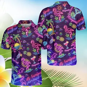 Neon Flamingo Margarita Golf Polo Shirt for Women Men, Funny Cocktail Party Pattern Golf Shirt, Sleeveless & Short Sleeve Summer Golf Top