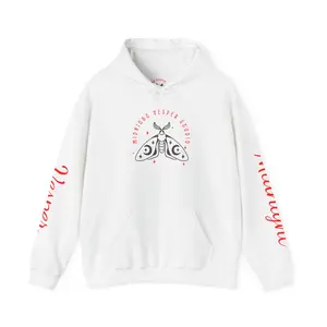 Luna Moth Illustration Hoodie | Moth Chest Graphic, Script Sleeves