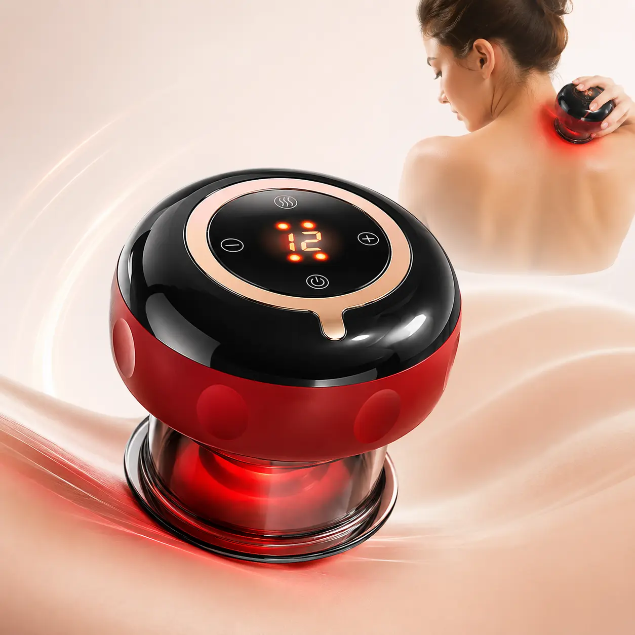 Smart Cupping & Gua Sha Massager, 12 Heating-Suction Levels, Electric Vacuum Negative Pressure Tool, Type-C Rechargeable, Full Body Meridian Soother, LED Display, 15-Min Auto-Off Home Therapy Device