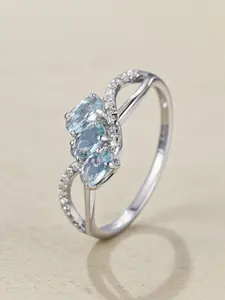 Aqua Blue Synthetic Zirconia Ring for Women, Princess Aurora Ring, Elegant Bride Vintage Engagement Ring Jewelry Gift Idea Perfect for Daily Wear & Dates（with box）