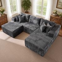 Grey Plush Corduroy Right Chaise