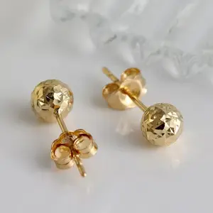 Real 18K Gold Ball Minimalism Stud Earrings Pure Solid AU750 Gold Laser Bead Earring for Women Fine jewelry