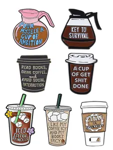 7-Piece Coffee Themed Enamel Pins Set, Perfect for Clothing & Backpacks, Ideal Gift for Coffee Lovers & Office Workers