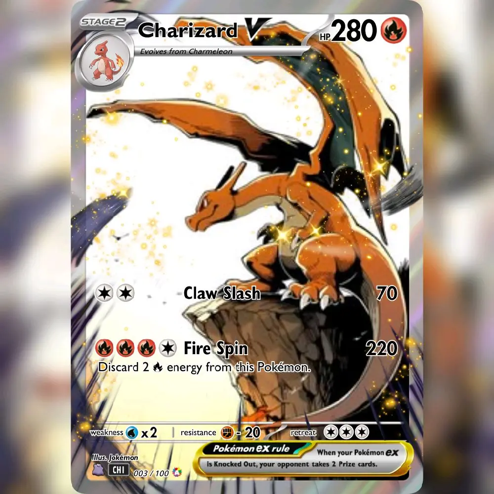 CHARIZARD custom art card, stained glass artwork with cracked ice holo finish