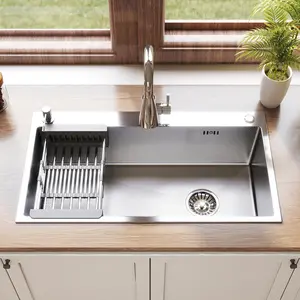 Stainless Steel Drop-in Kitchen Sink 16 Gauge Single Bowl Noise Reduction with Multi Accessories for Modern Kitchens Easy to Clean Smooth Surface