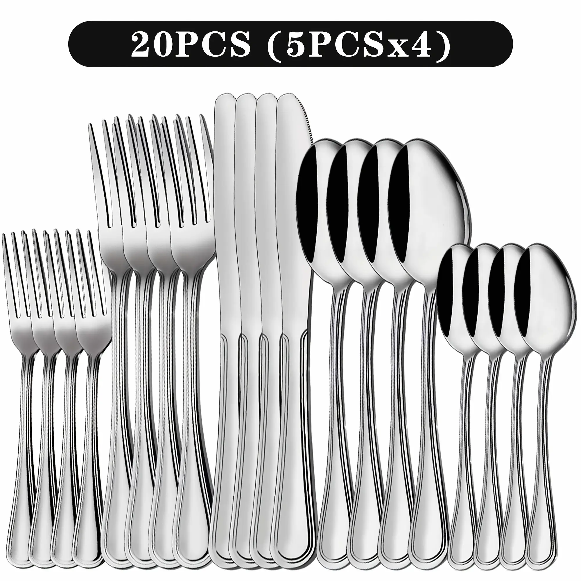 Stainless Steel Flatware Cutlery Set, 20/22/40/60/72pcs for 4/8/12, Silvery/Black/Golden, for Home Kitchen Restaurant Hotel, Affordable Utensils Set, Mirror Polished, Dishwasher Safe, Perfect for Gifts Weddings Outdoor Camping.Local Warehouse