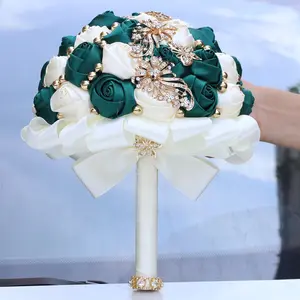Handmade Rose Wedding Bouquet with ornaments- Bride, Bridesmaid, Prom, Quinceañera Floral Bouquet with Golden Accents - Elegant Floral bouquet for Ceremony, Reception, Special Events Handmade Wedding Bouquets for Bride,wedding  Decor hone Decorative