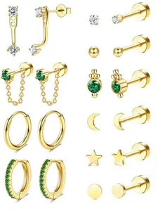 Minimalist Elegant Flat Back Earrings, Hypoallergenic Cartilage Earring Sets for Multiple Piercing, Trendy Earring Stacks Small Hoop Flat Back Stud Earrings, Ear Studs