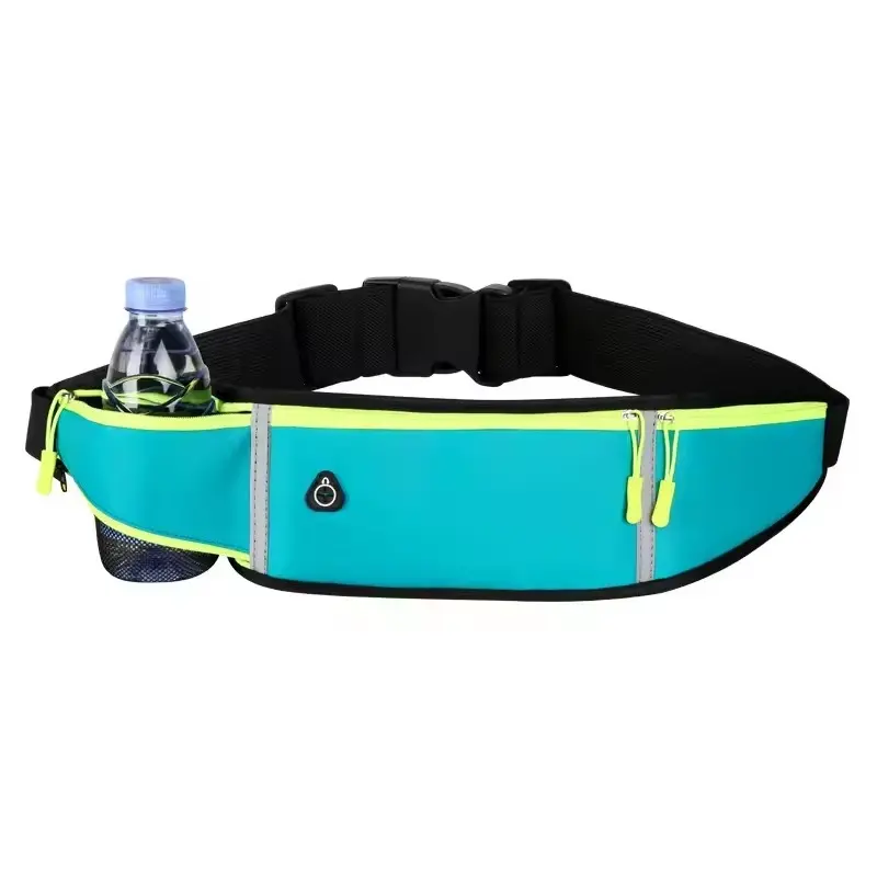 Seamless Outdoor Unisex Waist Pack, Lightweight Blue Nylon Running & Hiking Belt for Adults with Adjustable Strap, 3 Pockets, Headset Port, Water Slot & Reflective Strip, Breathable, Approx. 155G / 5.47Oz, Convenient Water Slot, Cycling, Nylon Fabric, Out