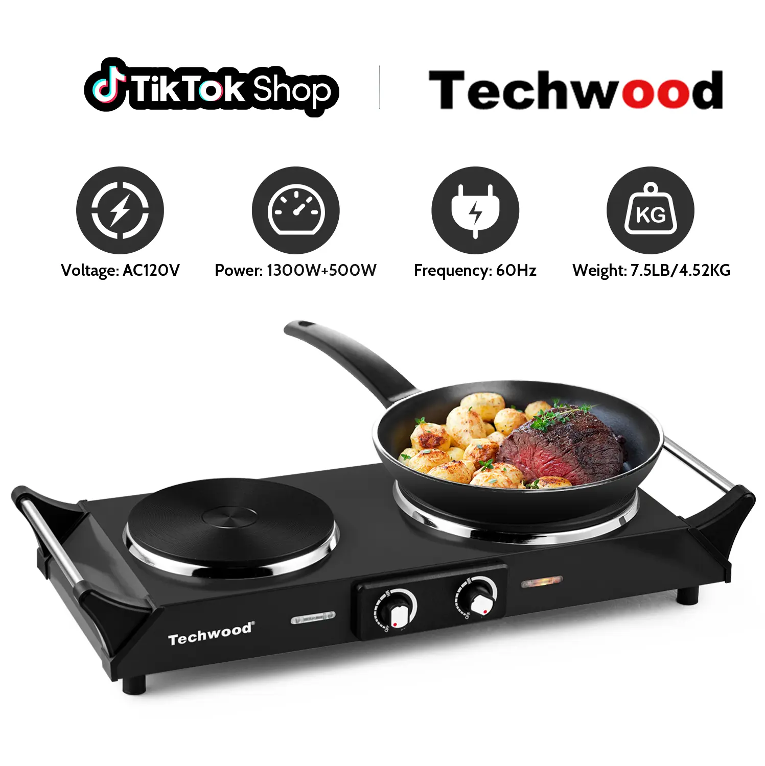 Techwood 1800W Portable Burner Induction Hobs - Electric Double Burner Hot Plate, Compact Flat Black Stainless Steel Countertop Range, Stay-Cool Handle, Adjustable Temp, All-Cookware Compatible,SummerFinds