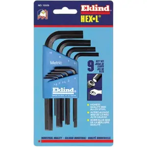 212 MAIN Metric L-Handle Hex Key Set, 9-Pc Short Arm Chrome Steel Wrenches with Rust-Resistant Finish and Assorted Sizes Tips