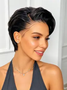 Short Curly Human Hair Pixie Cut Wig Natural Daily Wig Transparent Lace Front Pre Plucked Wigs 150% Density Best Mothers Day Gift
