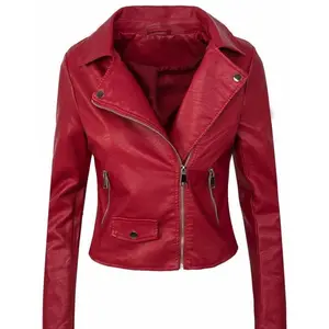 Women’s Slim Fit PU Leather Short Zip-Up Leather Jacket/Coat for Autumn & Winter