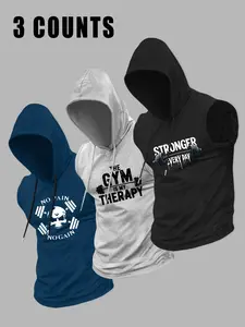 Men's Gym Workout Sleeveless Hooded Tank Top, Muscle Fit Bodybuilding Training Vest, No Pain No Gain Fitness Motivation Print Athletic Sleeveless Hoodie for Weightlifting Gym Daily Wear #springsaledeals2026 #summeroutfits #menfashion #gymwear