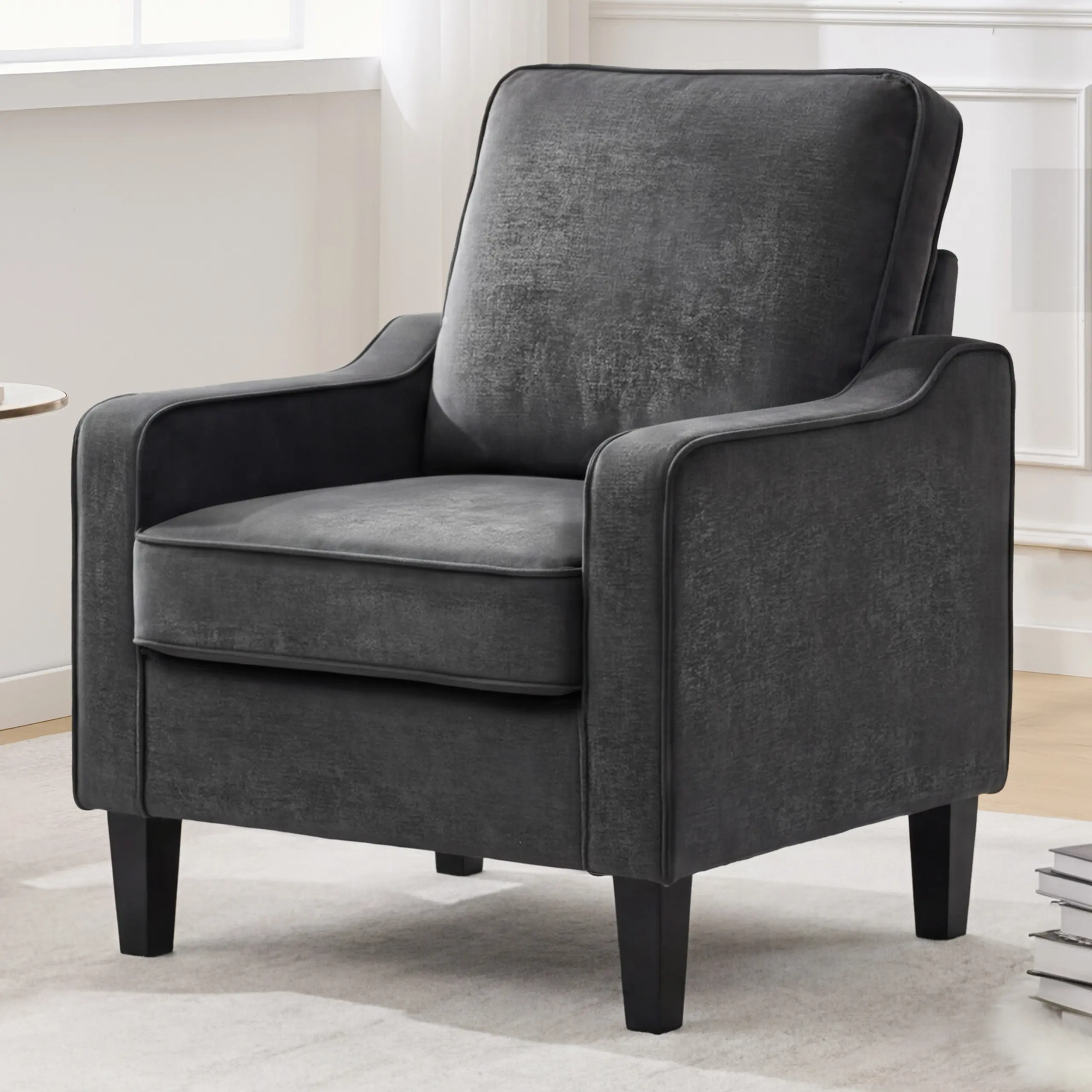 Comfy Accent Chair for Living Room, Upholstered Armchair Single Sofa Chair for Bedroom, Office and Waiting Room, Mid Century Modern Reading Chair with Sturdy Legs,