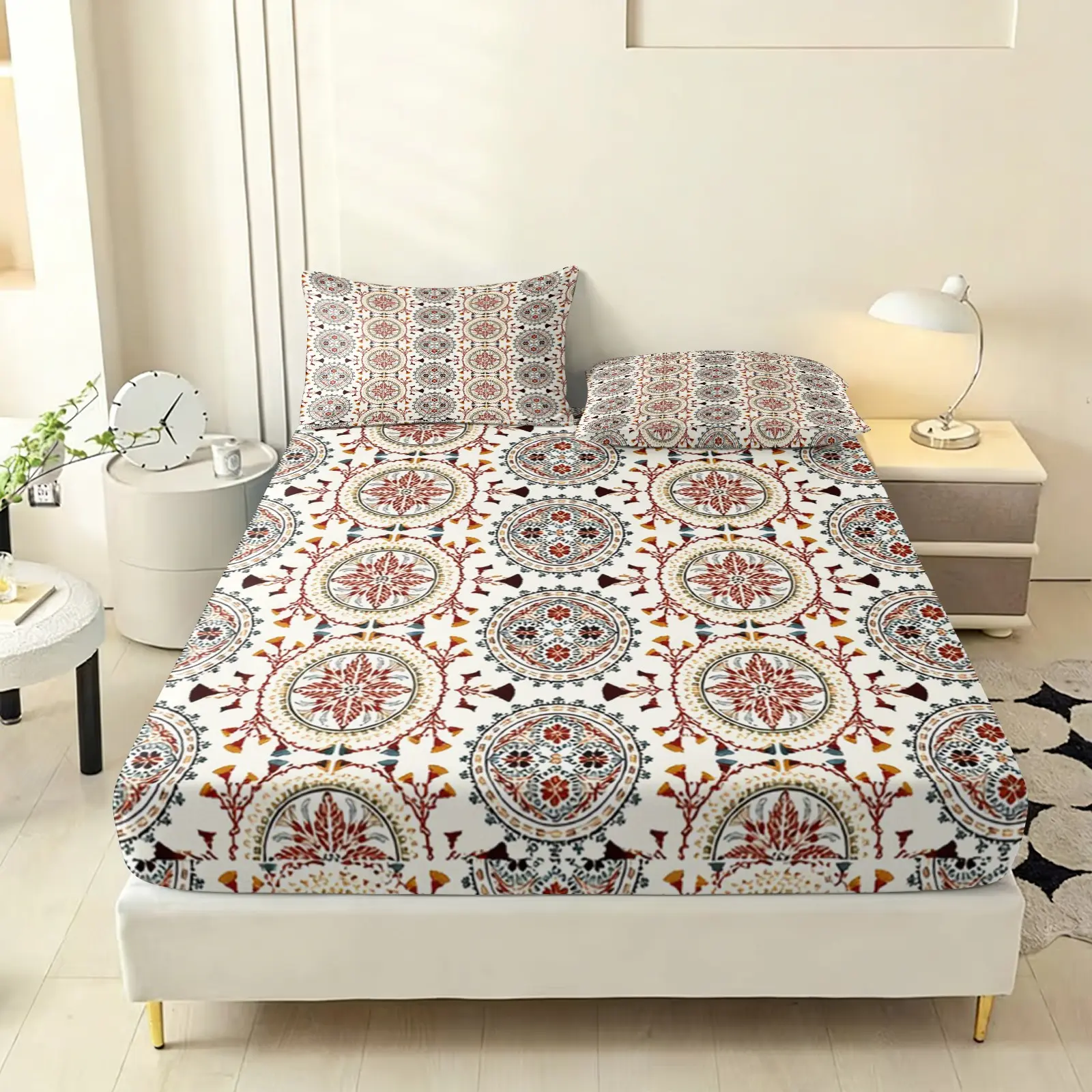 3pc Bohemian Mandala bedding set, Bedding sheets, bedsheet sets, with 1 sheet and 2 pillowcases, no filling, suitable for single beds, double beds, available in multiple sizes, suitable for bedrooms, dormitories, guest rooms and hotel apartm