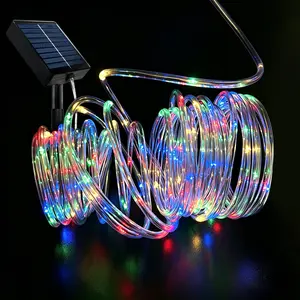 Solar Powered LED Rope Lights, 8 Modes Waterproof Outdoor Decor, Garden Patio Pool Tree Lighting, Warm Colorful Blue Light