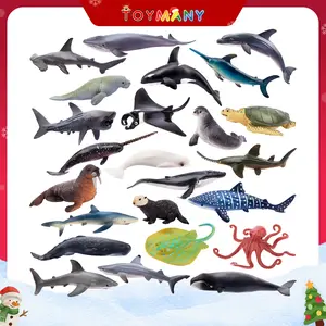 TOYMANY 24pcs Mini Ocean Animal Figurines: Realistic Cake Toppers with Sharks, Whales & Octopus - Great for Kids' Parties, Gifts & School Projects Box Plastic Decor Ornaments