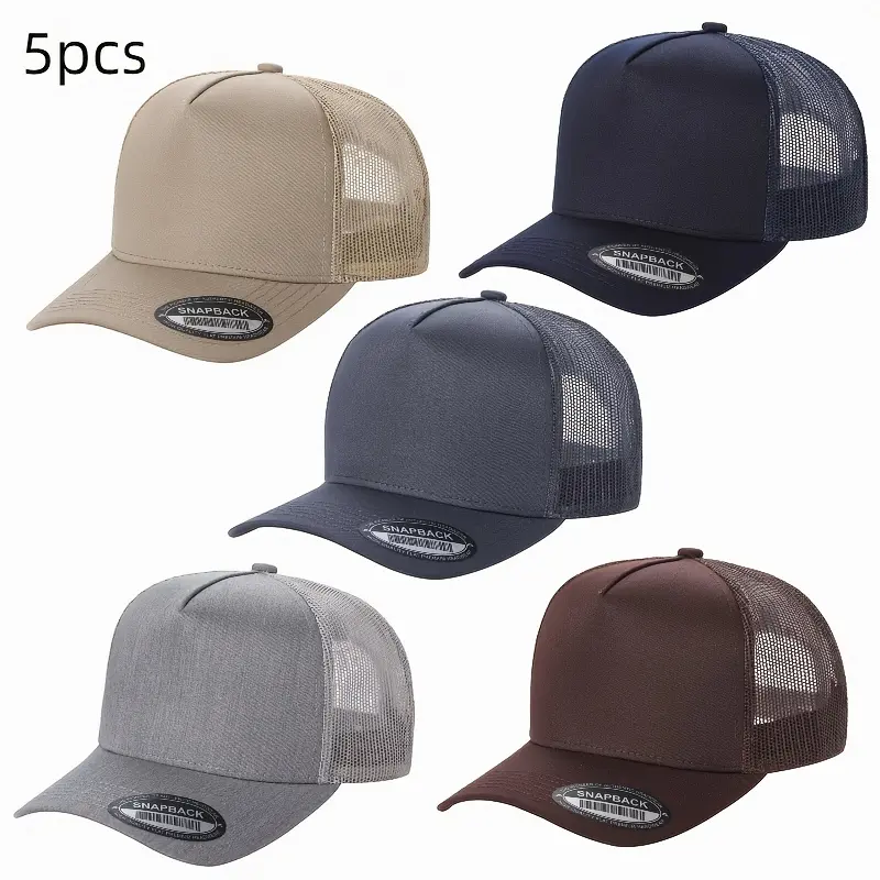 5 PCS Mesh Trucker Hats Bulk, Adjustable Snapback Baseball Caps, Solid Color Blank Trucker Caps For Men Daily Outdoor Wear