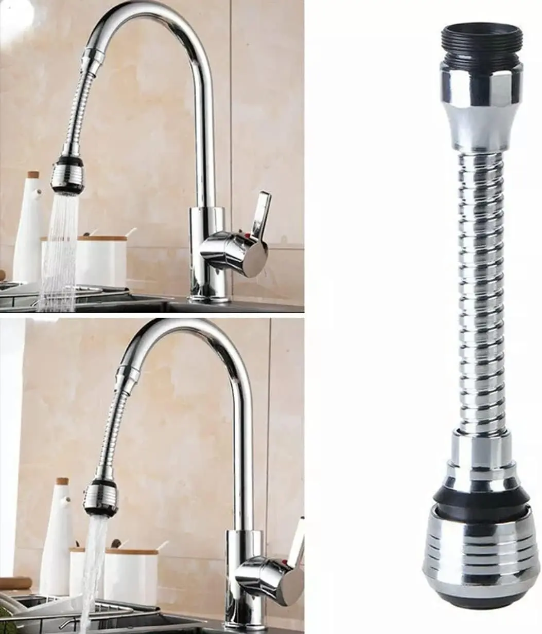 Universal Stainless Steel Kitchen Faucet Splash Head Extender - Faucet Attachment, Modern Rotating Tip, Water Saver, Filter, Easy Kitchen Tap Washing Functional Tool (Single Unit)